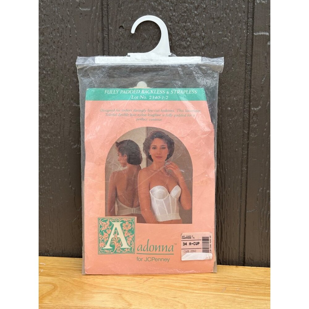 Adonna For JCPenney Fully Padded Backless Strapless Longline Bra 34A Champagne